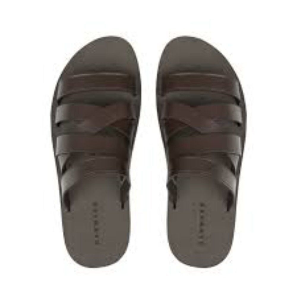 Danward Brown Asymmetrical Multi-Strapped Sandals